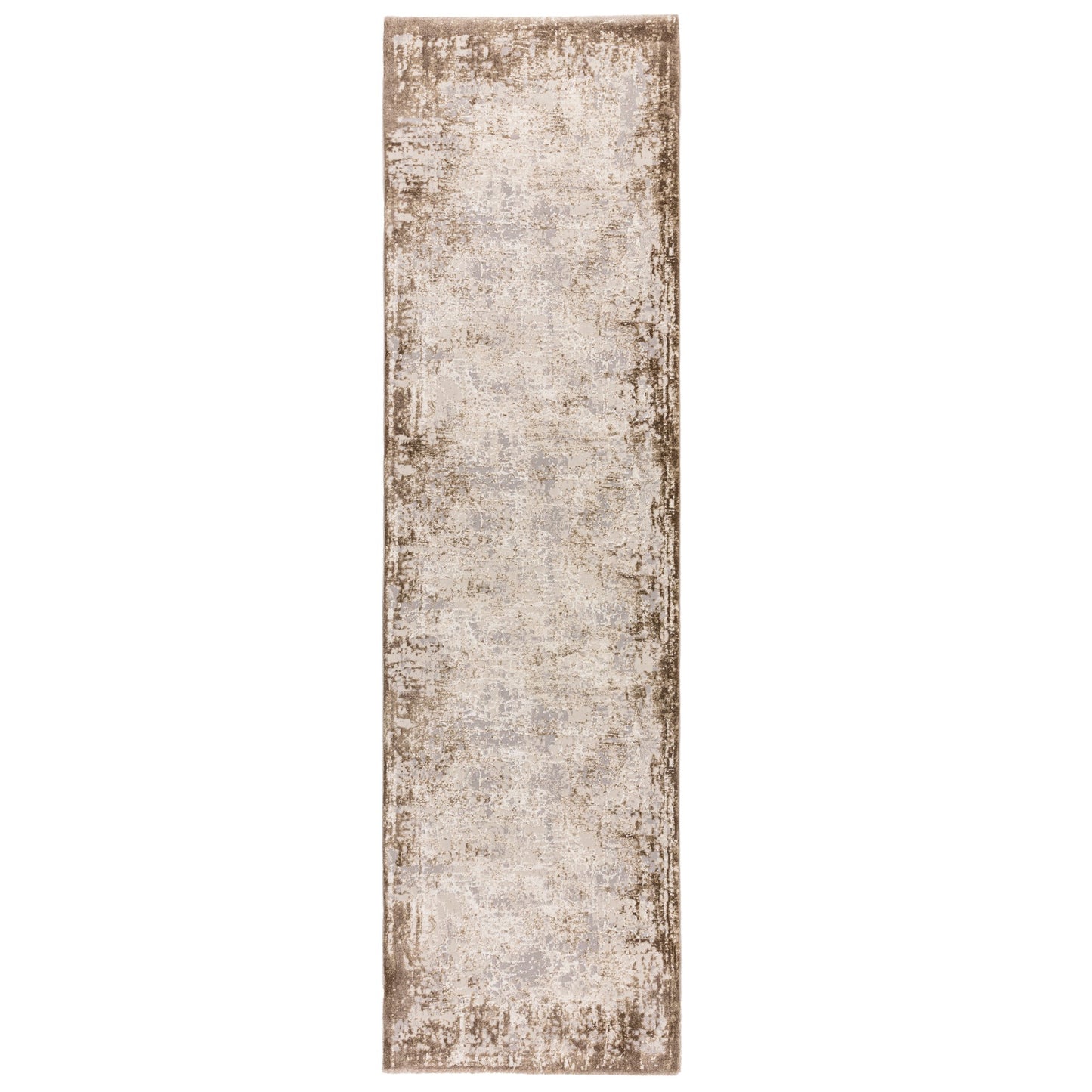 Kuza Border Modern Distressed Runner Rug in Beige