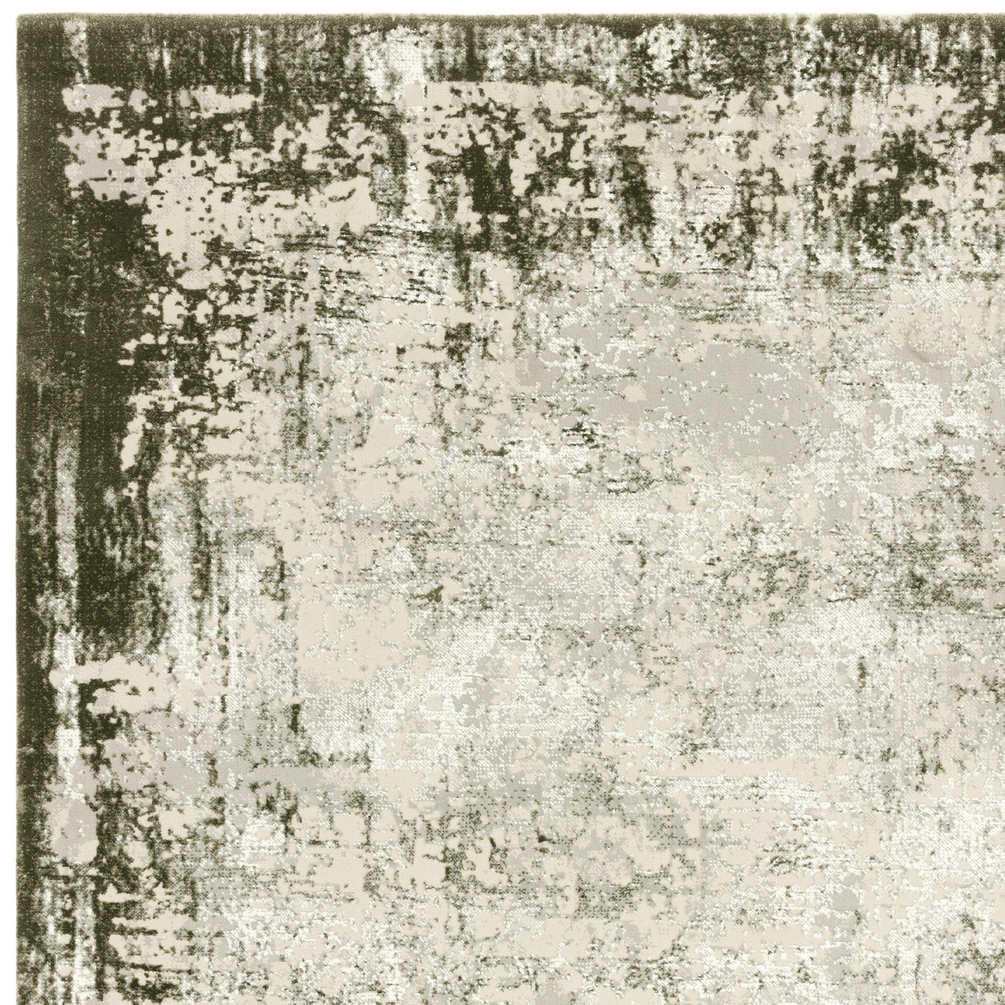 Kuza Border Modern Distressed Runner Rug in Green