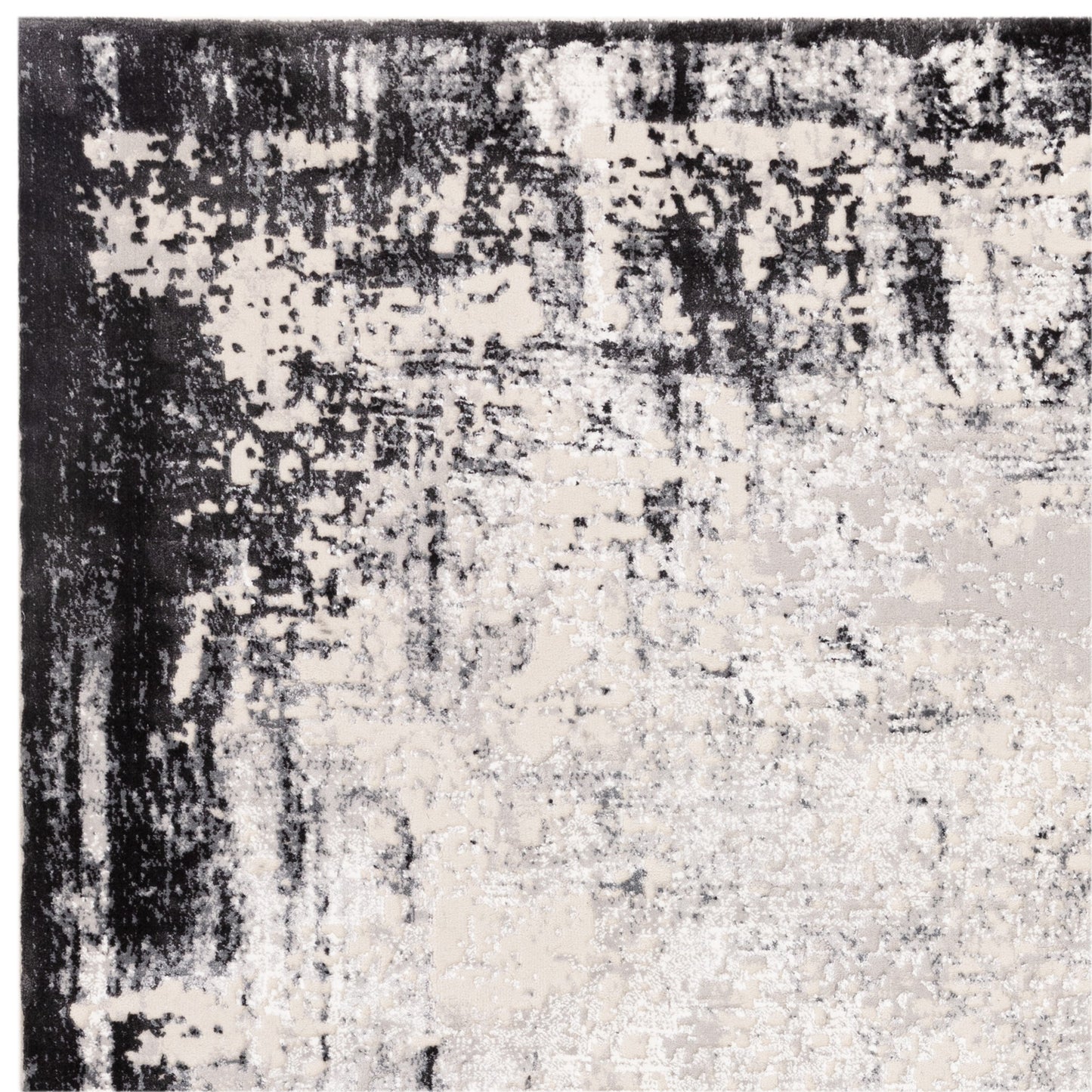 Kuza Border Modern Distressed Runner Rug in Grey