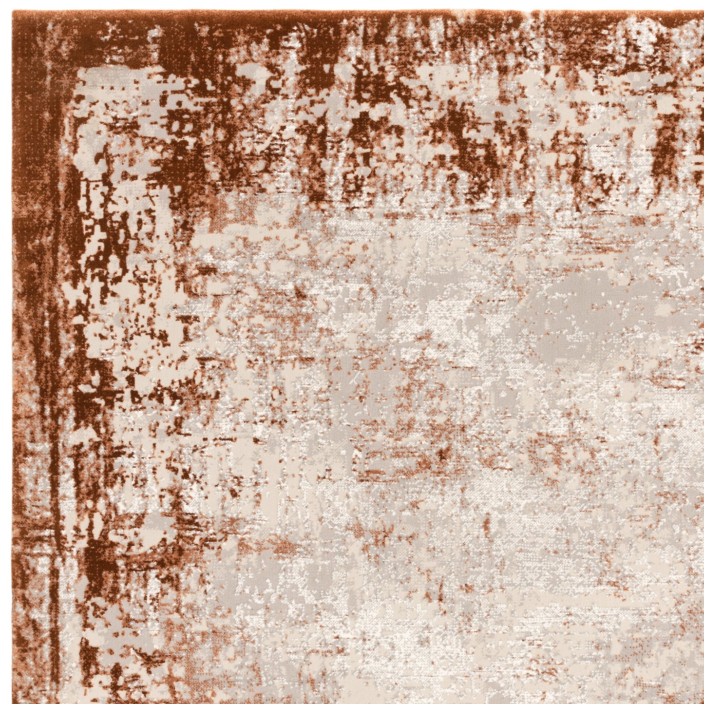Kuza Border Modern Distressed Runner Rug in Terracotta Orange