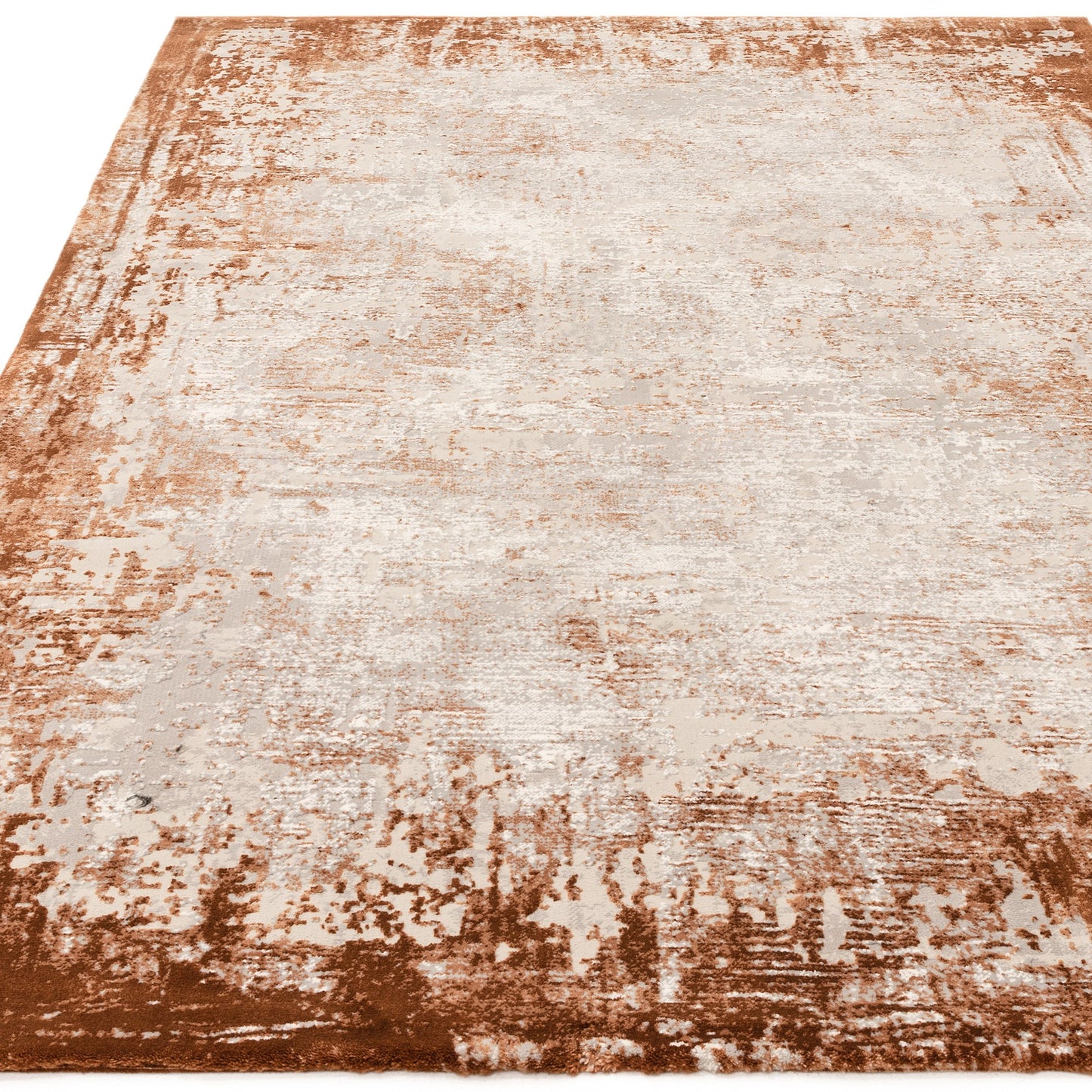Kuza Border Modern Distressed Runner Rug in Terracotta Orange