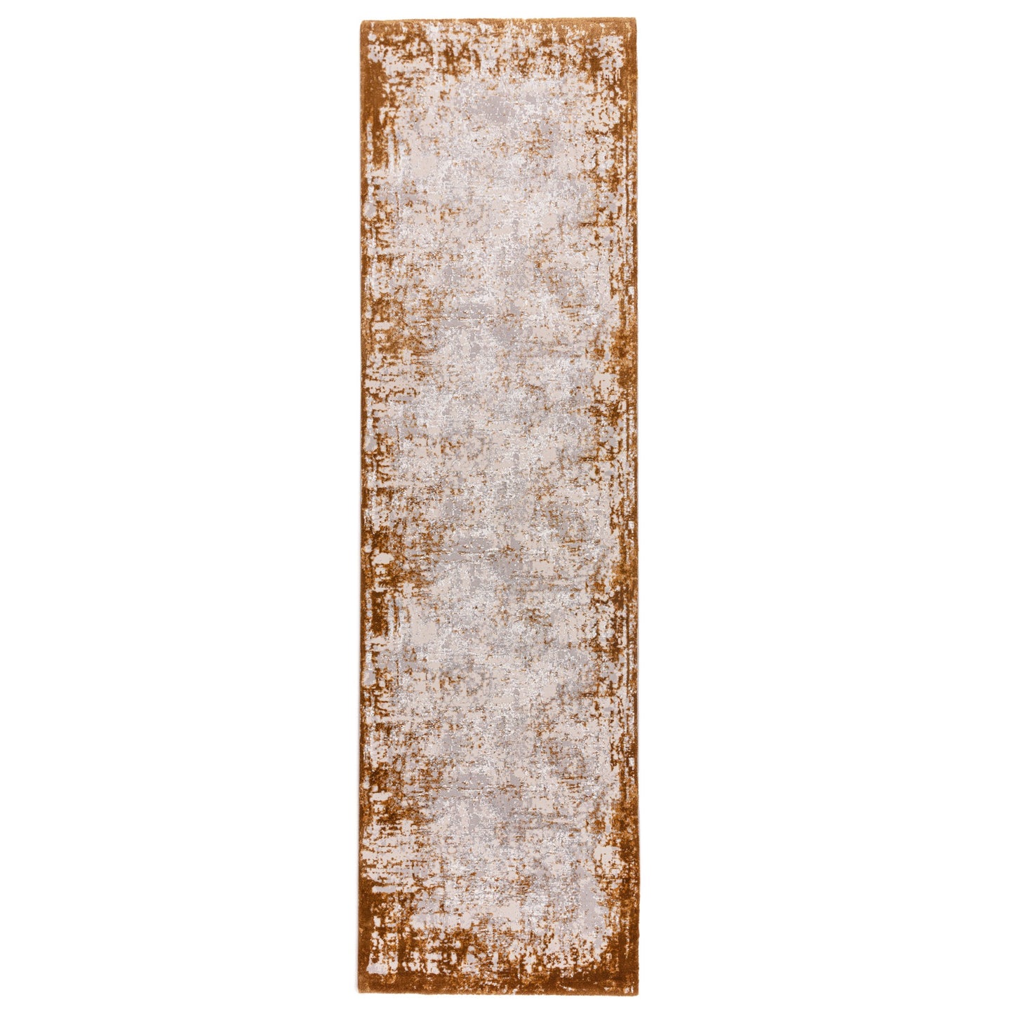 Kuza Border Modern Distressed Runner Rug in Terracotta Orange