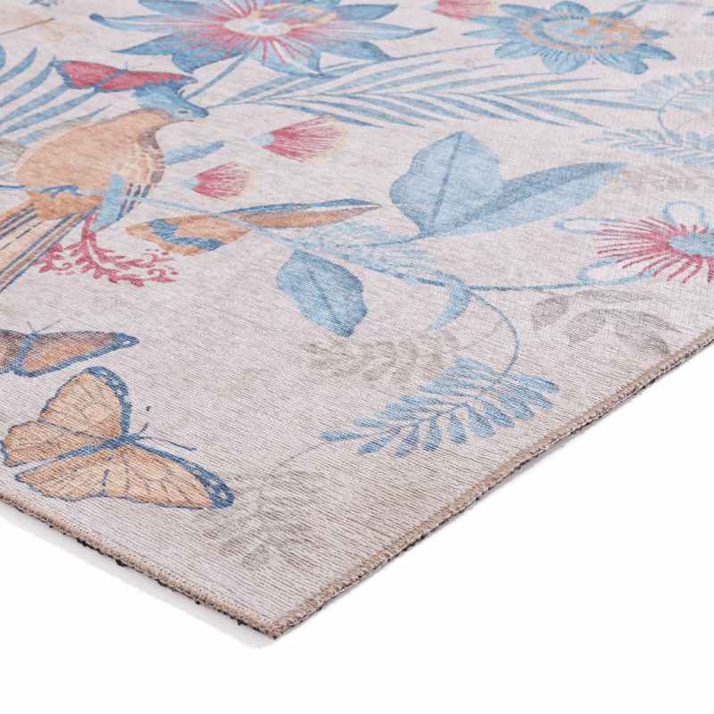 Amaya Tropical Birds Botanical Washable Rugs by Catherine Lansfield in Blue