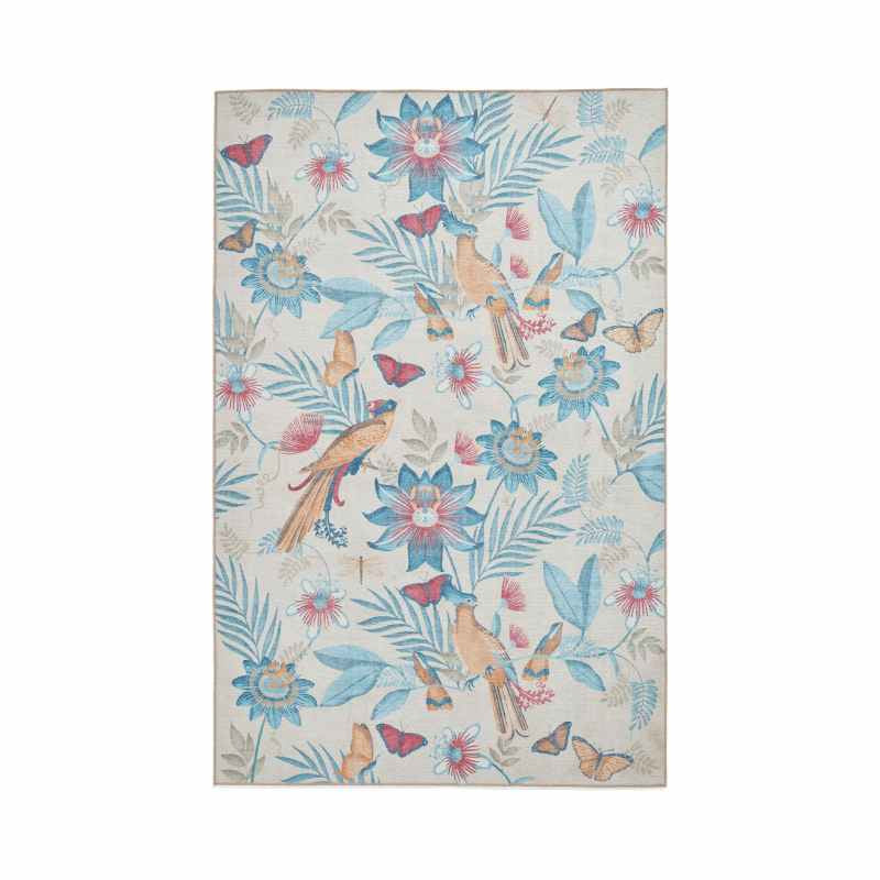 Amaya Tropical Birds Botanical Washable Rugs by Catherine Lansfield in Blue