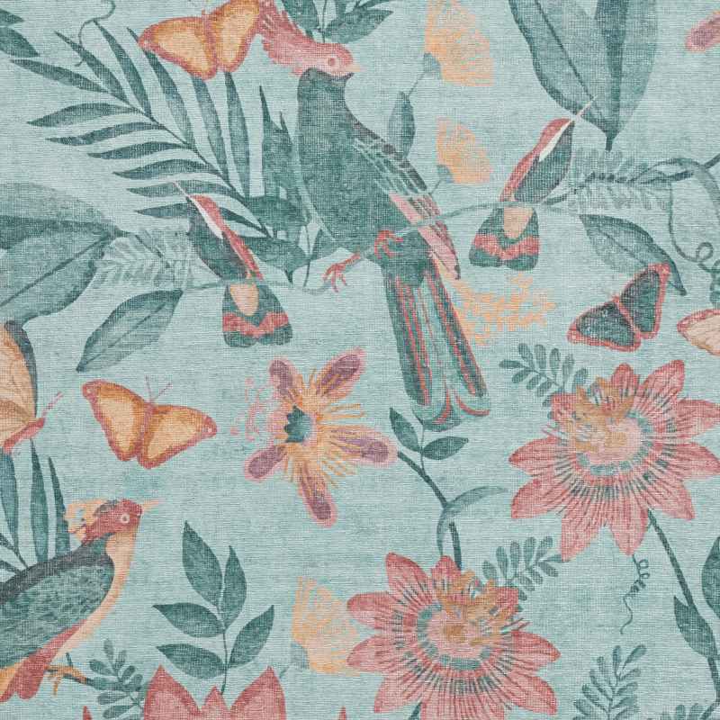 Amaya Tropical Birds Botanical Washable Rugs by Catherine Lansfield in Green