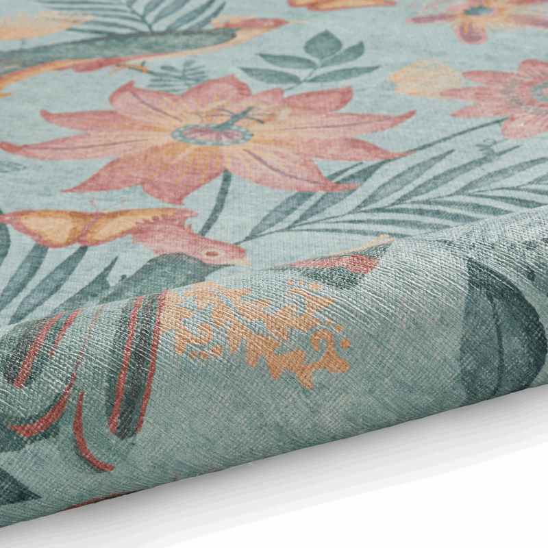 Amaya Tropical Birds Botanical Washable Rugs by Catherine Lansfield in Green