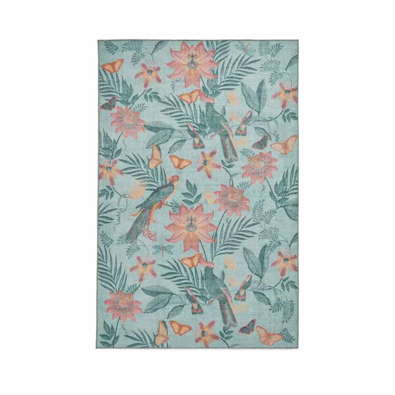 Amaya Tropical Birds Botanical Washable Rugs by Catherine Lansfield in Green