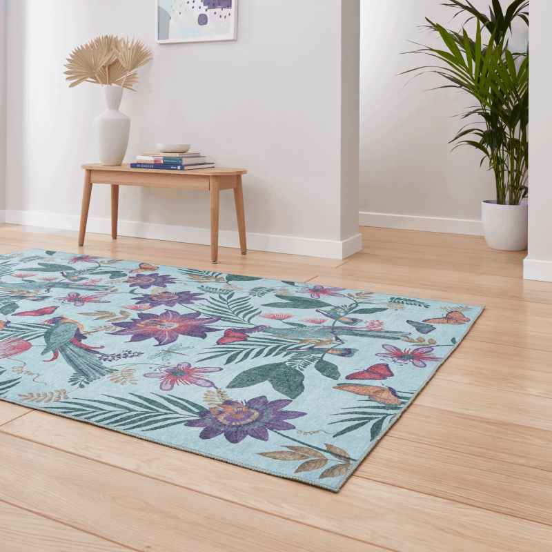 Amaya Tropical Birds Botanical Washable Rugs by Catherine Lansfield in Purple