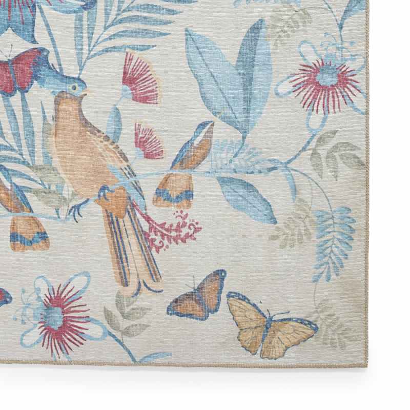 Amaya Tropical Birds Botanical Washable Runner Rugs by Catherine Lansfield in Blue