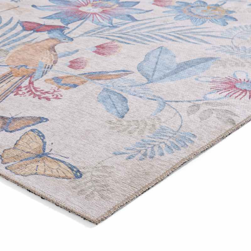 Amaya Tropical Birds Botanical Washable Runner Rugs by Catherine Lansfield in Blue