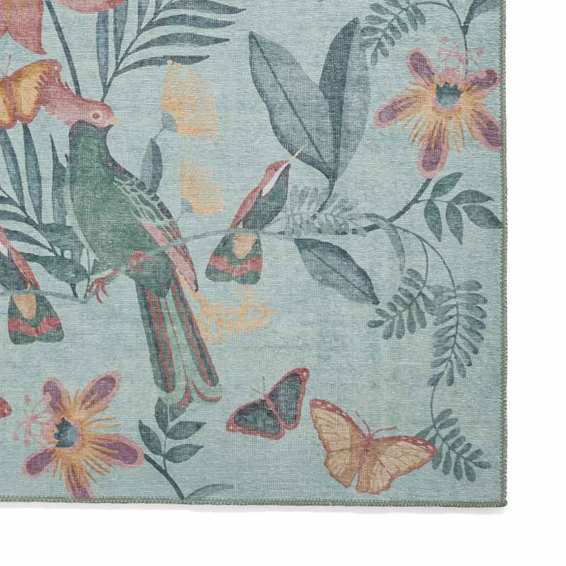Amaya Tropical Birds Botanical Washable Runner Rugs by Catherine Lansfield in Green