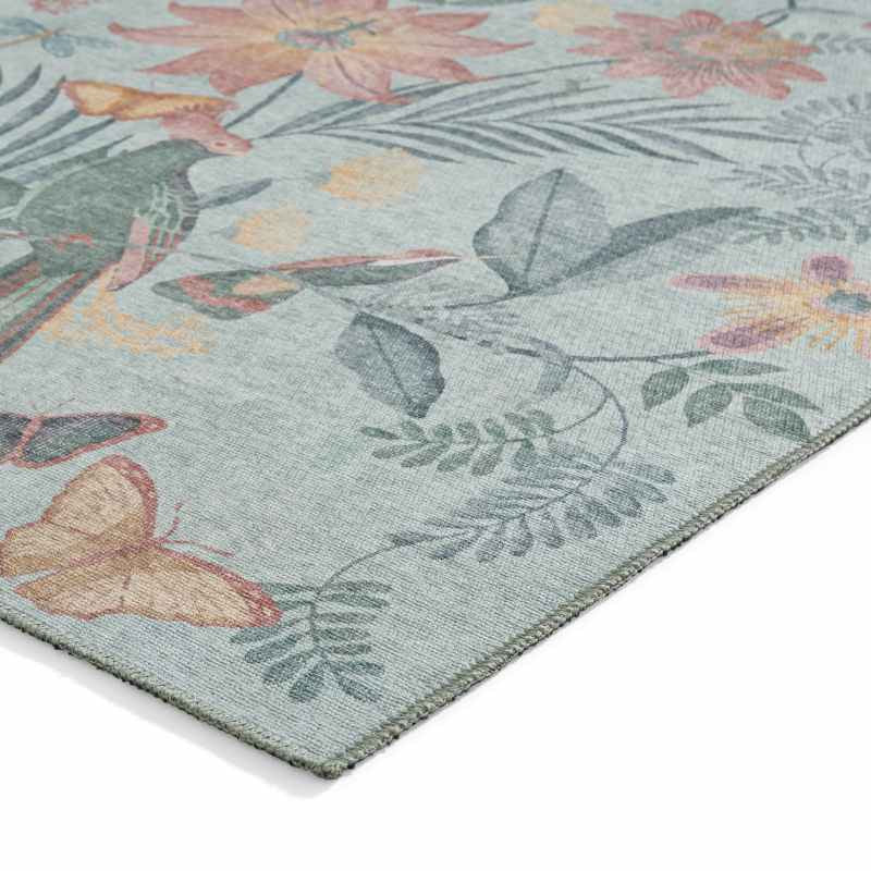 Amaya Tropical Birds Botanical Washable Runner Rugs by Catherine Lansfield in Green