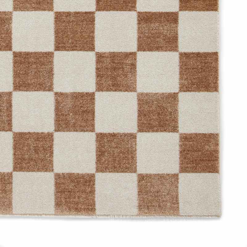 Baltimore 66618 Checkerboard Geometric Modern Runner Rugs in Walnut Brown
