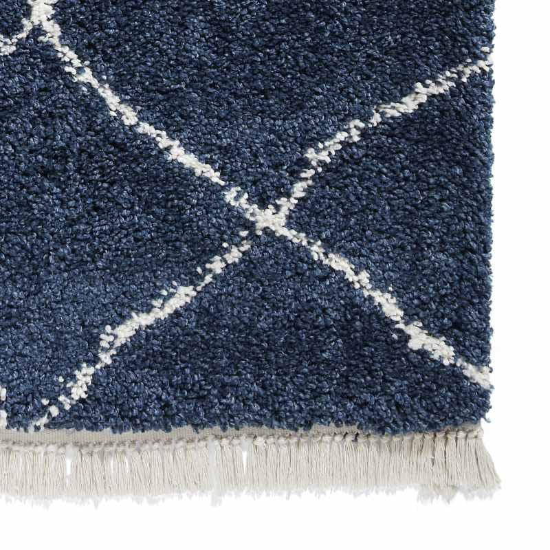 Boho 5413 Berber Shaggy Modern Runner Rugs in Navy Blue