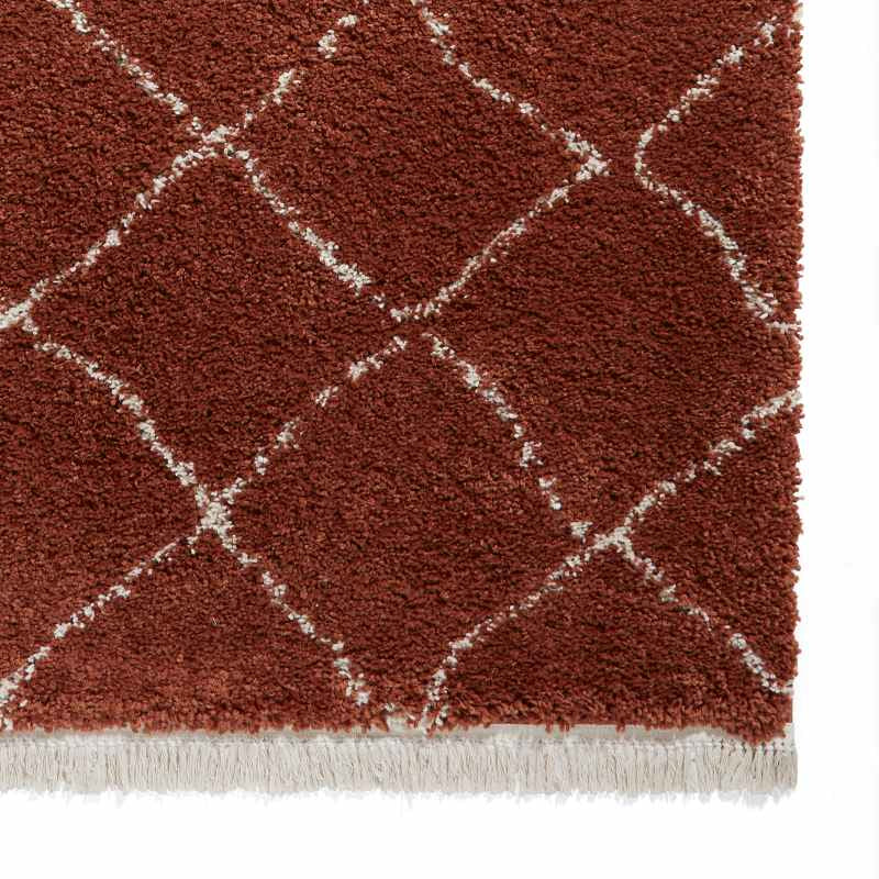 Boho 5413 Berber Shaggy Modern Runner Rugs in Rust Brown