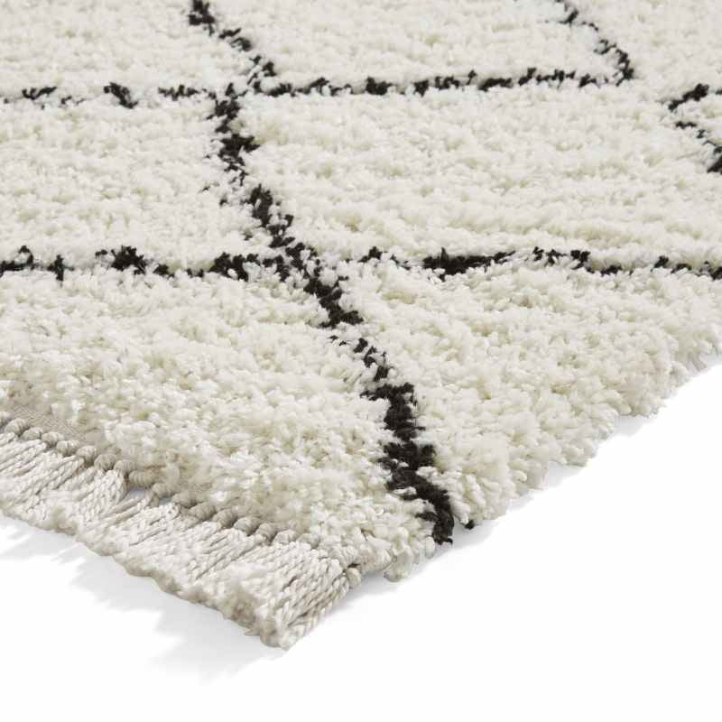 Boho 5413 Berber Shaggy Modern Runner Rugs in White Black