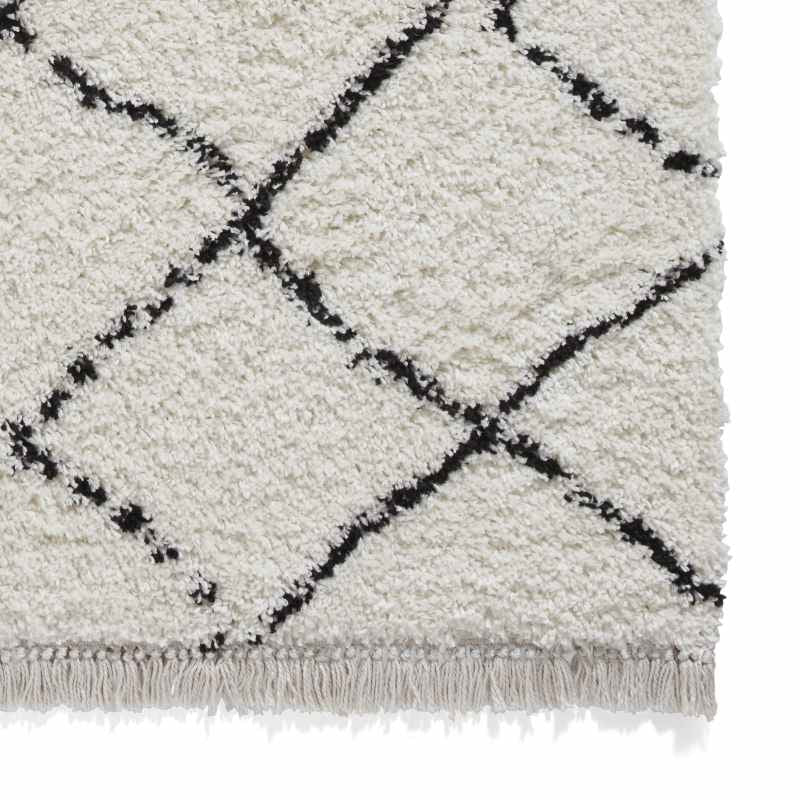 Boho 5413 Berber Shaggy Modern Runner Rugs in White Black