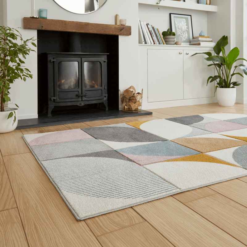 Matrix FE663 Modern Geometric Carved Rugs in Multi Grey