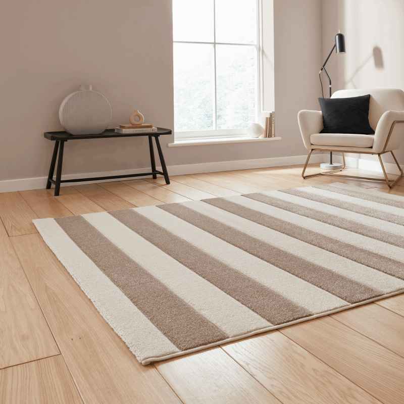 Cove Stripe Modern Carved Rugs by Catherine Lansfield in Natural