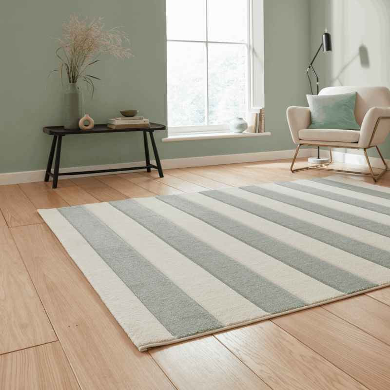 Cove Stripe Modern Carved Rugs by Catherine Lansfield in Sage Green