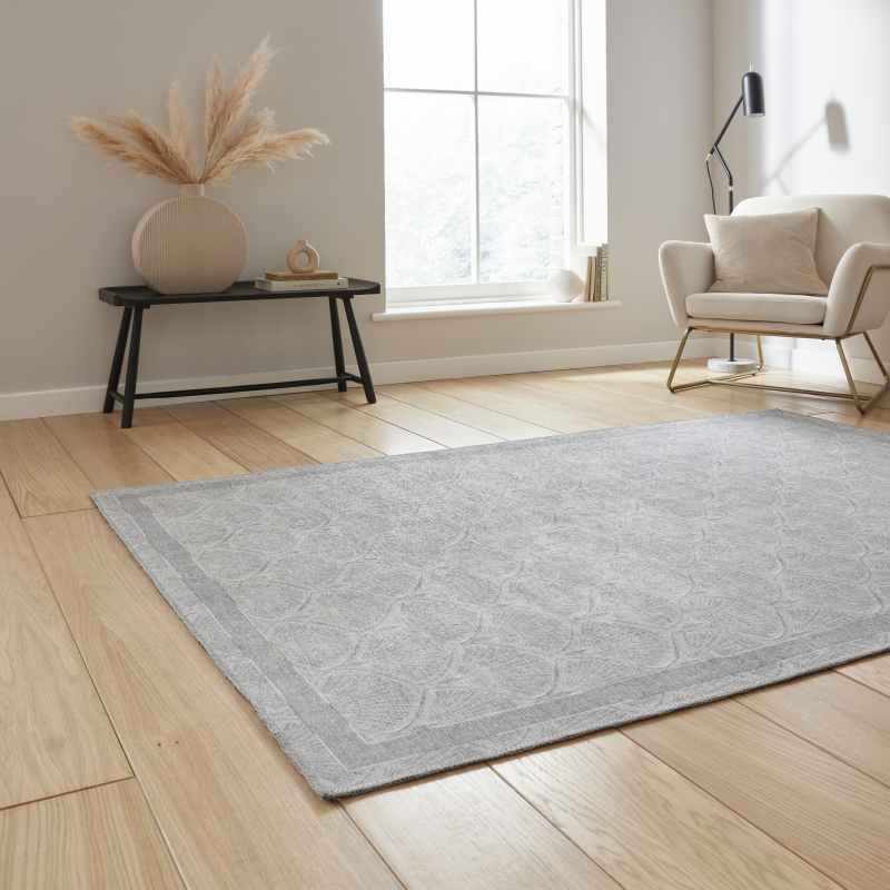 Deco Peacock Modern Washable Rugs by Catherine Lansfield in Silver Grey