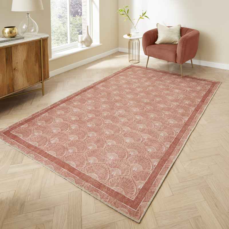 Deco Peacock Modern Washable Rugs by Catherine Lansfield in Terracotta Orange