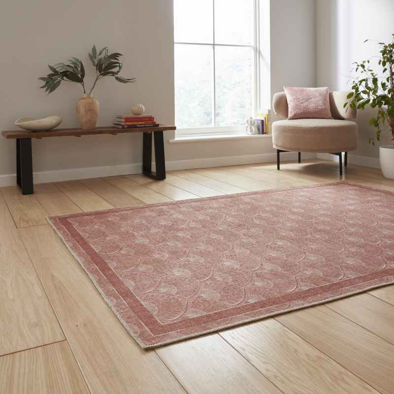Deco Peacock Modern Washable Rugs by Catherine Lansfield in Terracotta Orange
