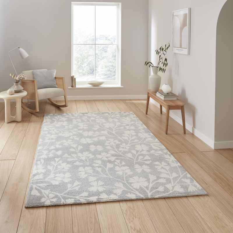 Grace Floral Modern Carved Rugs by Catherine Lansfield in Grey