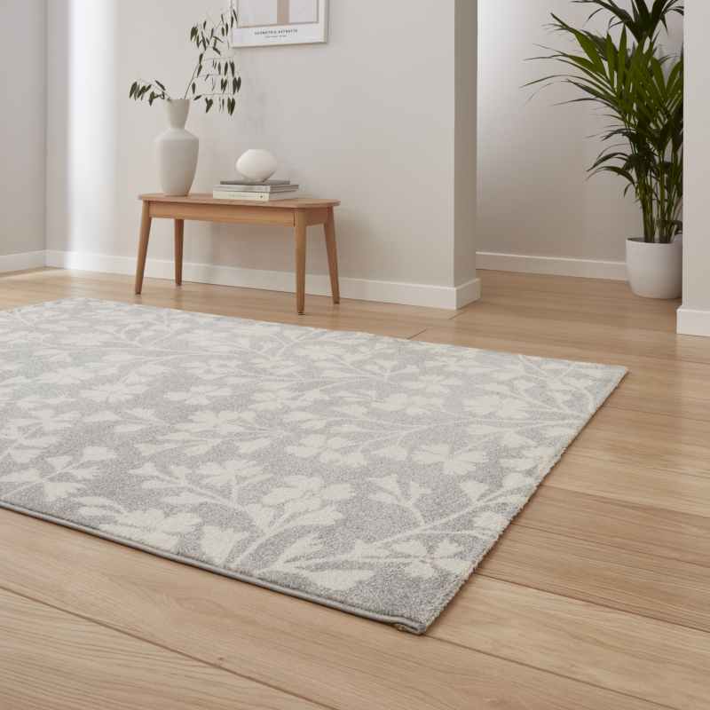Grace Floral Modern Carved Rugs by Catherine Lansfield in Grey