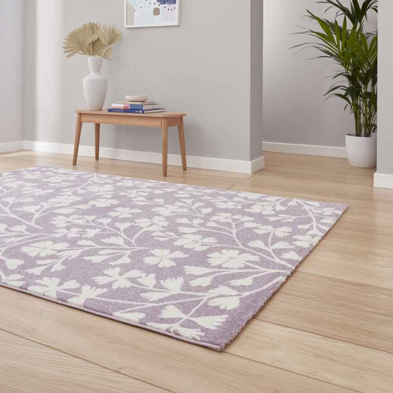 Grace Floral Modern Carved Rugs by Catherine Lansfield in Lilac Purple