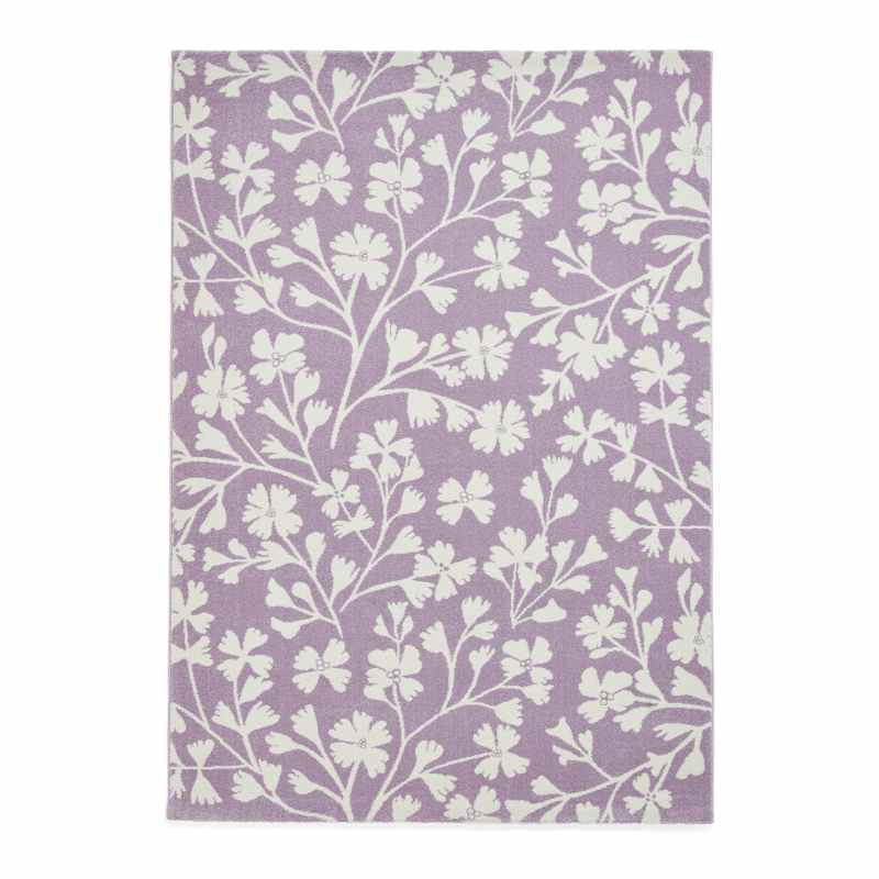 Grace Floral Modern Carved Rugs by Catherine Lansfield in Lilac Purple