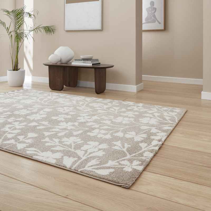 Grace Floral Modern Carved Rugs by Catherine Lansfield in Natural