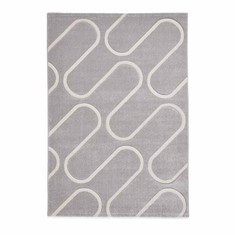 Linear Curve Modern Geometric Rugs by Catherine Lansfield in Grey