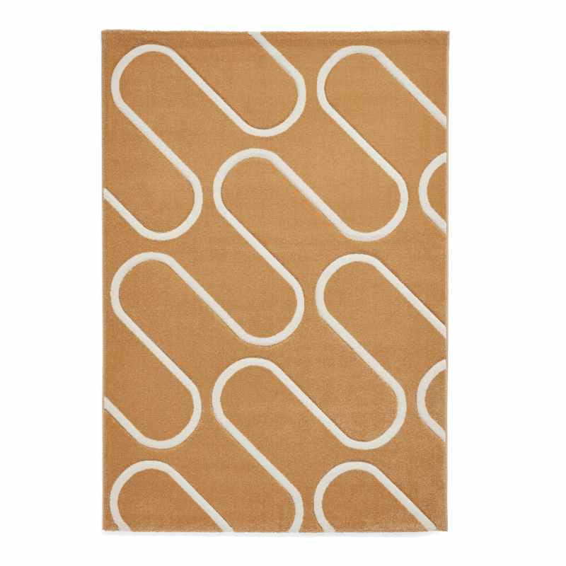 Linear Curve Modern Geometric Rugs by Catherine Lansfield in Ochre Yellow