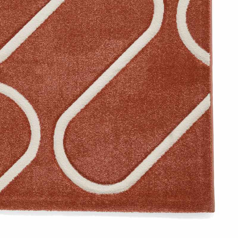 Linear Curve Modern Geometric Rugs by Catherine Lansfield in Terracotta Orange