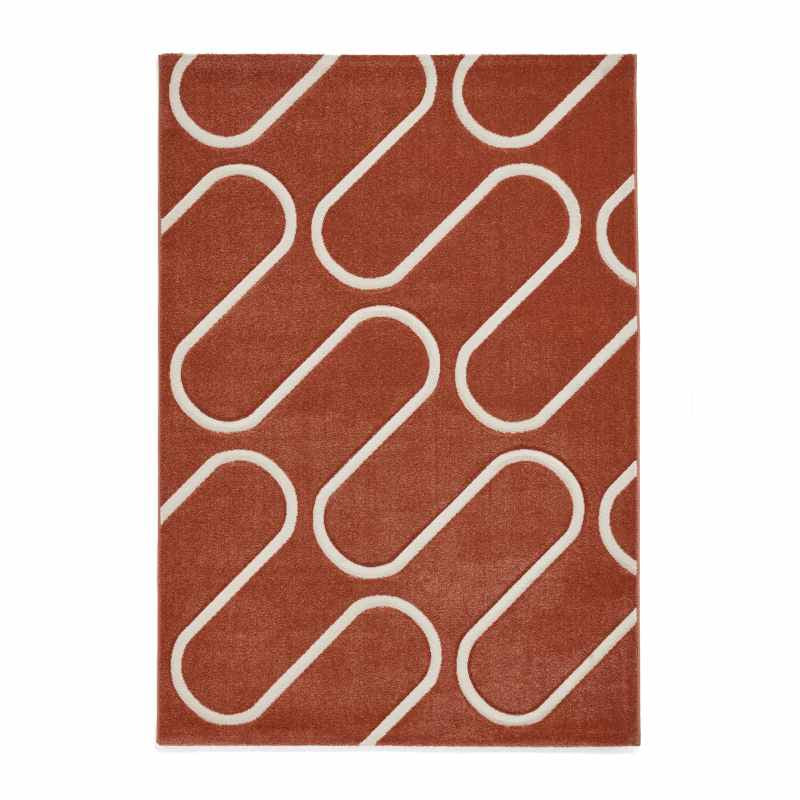 Linear Curve Modern Geometric Rugs by Catherine Lansfield in Terracotta Orange