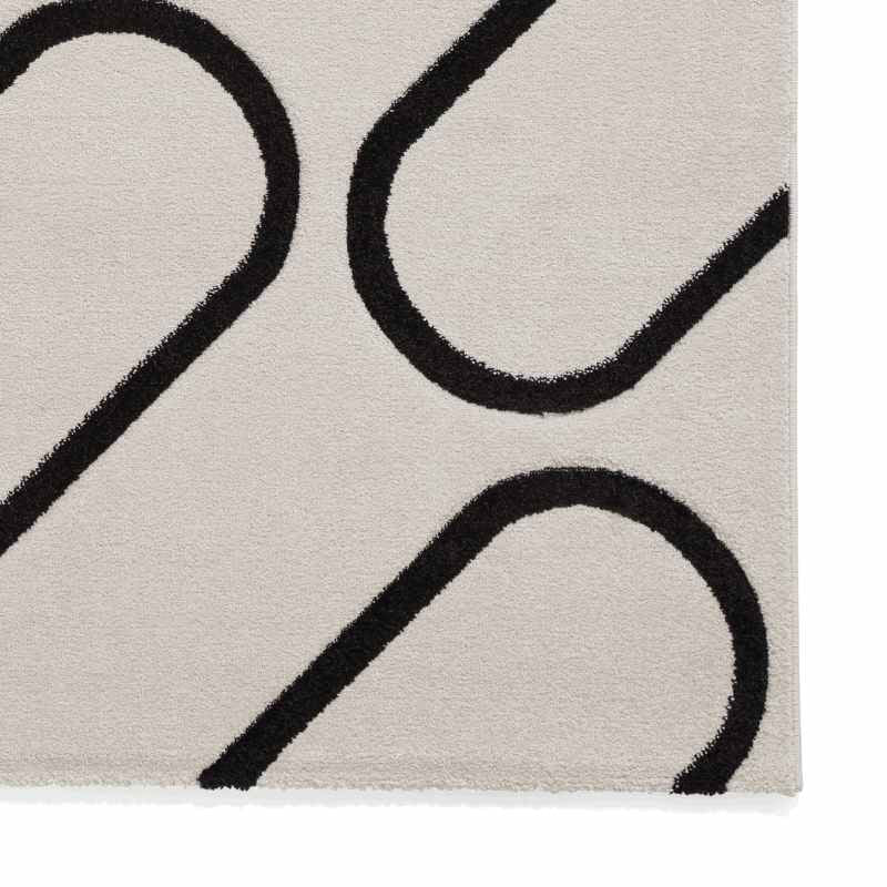 Linear Curve Modern Geometric Rugs by Catherine Lansfield in White Black