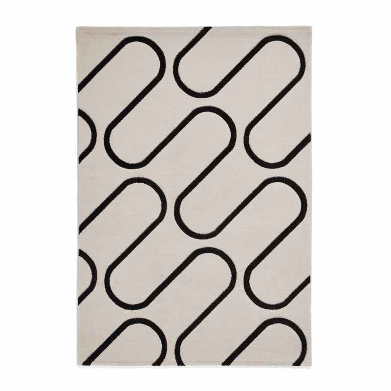 Linear Curve Modern Geometric Rugs by Catherine Lansfield in White Black