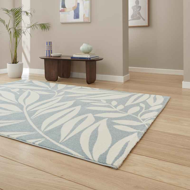 Sorral Leaves Modern Rugs by Catherine Lansfield in Blue
