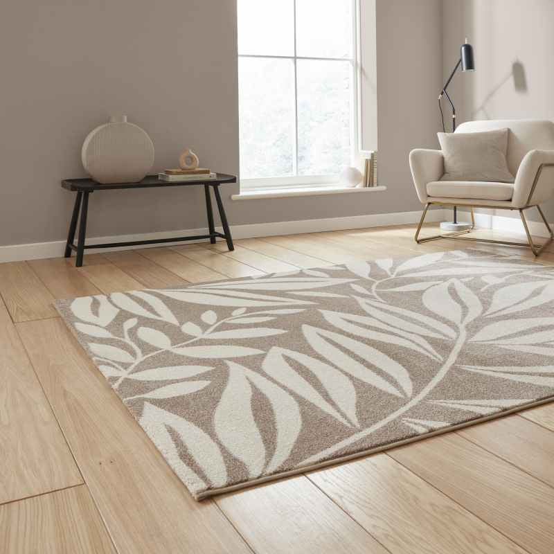 Sorral Leaves Modern Rugs by Catherine Lansfield in Natural