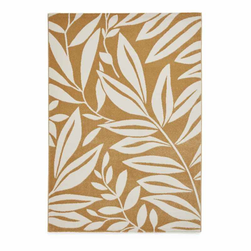 Sorral Leaves Modern Rugs by Catherine Lansfield in Ochre Yellow