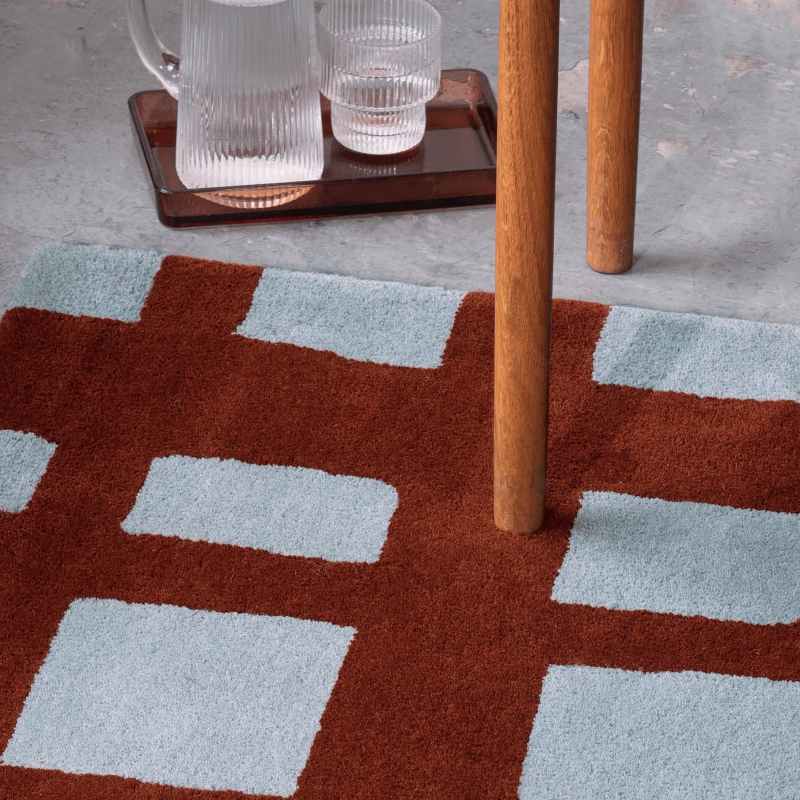 Arlo Geometric Wool Rugs 124103 by Scion in Brick Red
