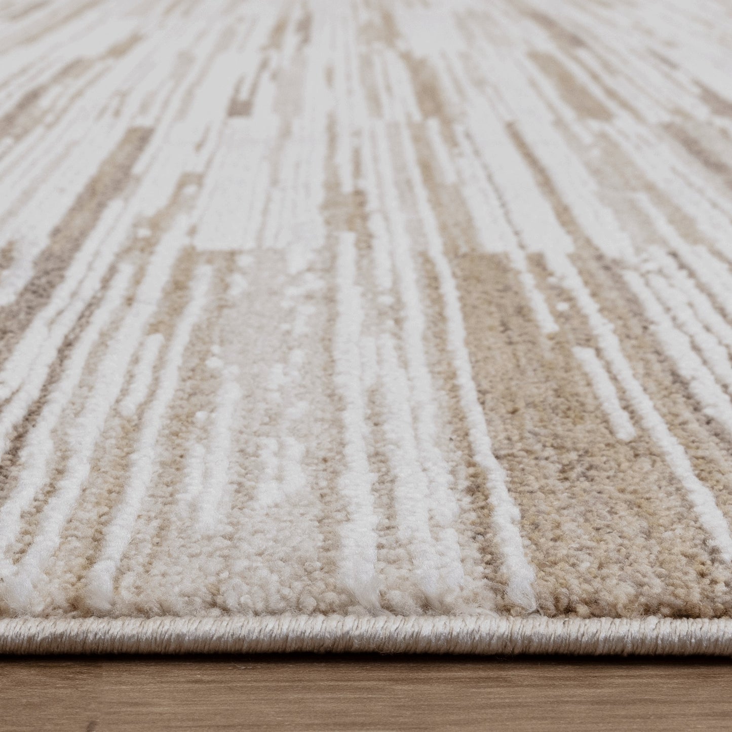 Anders Stripe AN08 Boho Stripe Shimmer Rugs in Beige Natural