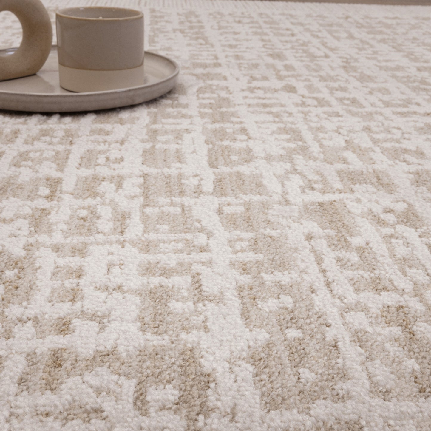 Anders Border AN10 Boho Stripe Shimmer Rugs in Beige Natural