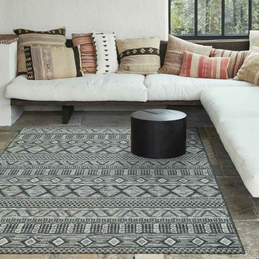 Brighton Aztec Flatweave 98008 3052 Rugs in Dark Grey