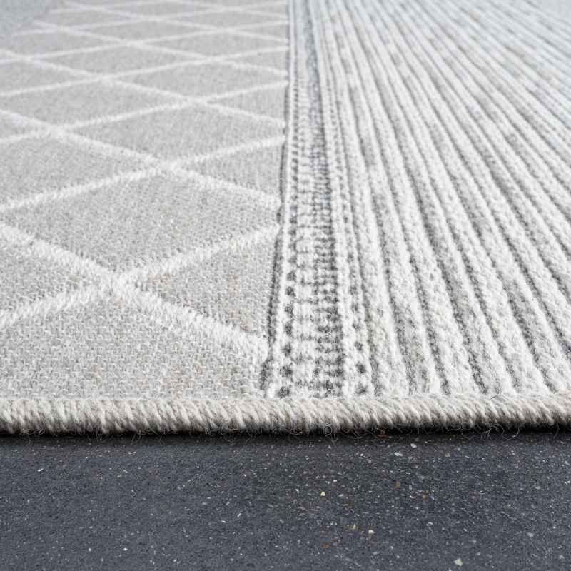 High Line 99052 3037 Stripe Geometric Wool Flatweave Rug in Grey