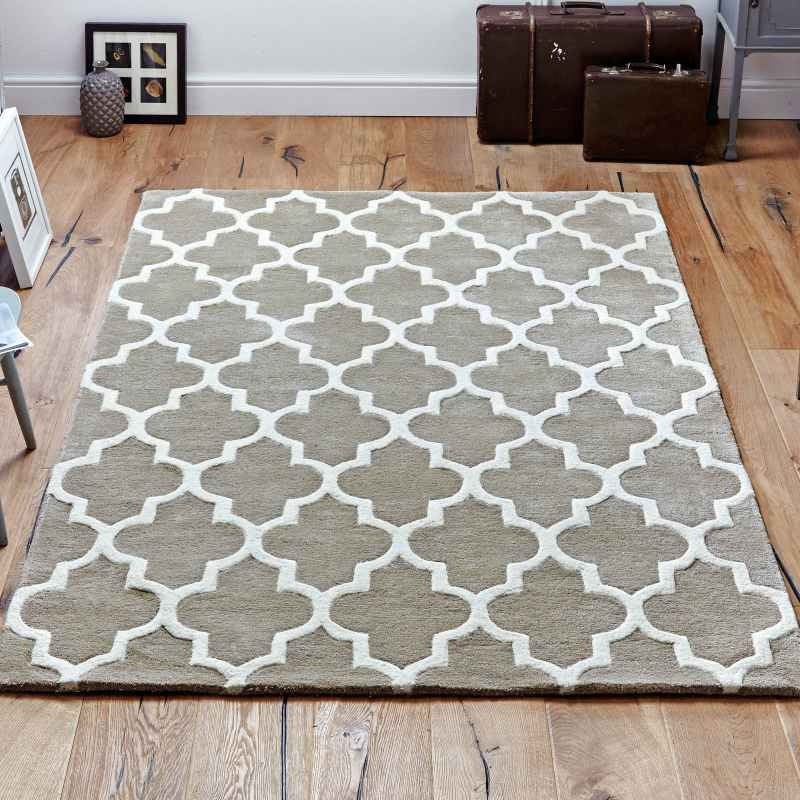 Arabesque Modern Wool Rugs in Beige