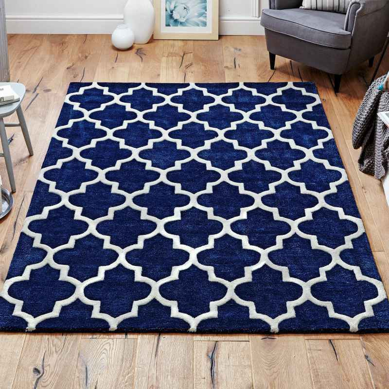 Arabesque Modern Wool Rugs in Blue