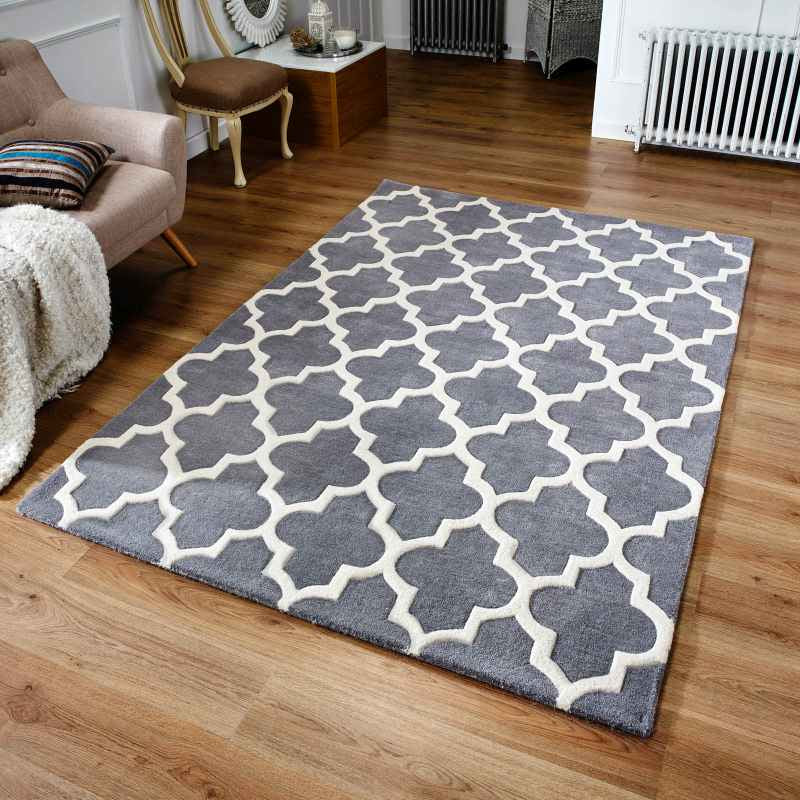 Arabesque Modern Wool Rugs in Grey Silver