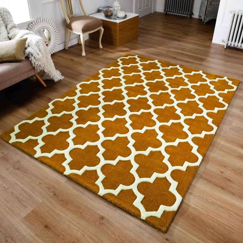 Arabesque Modern Wool Rugs in Ochre Yellow